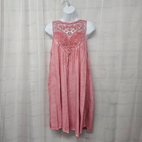 Kori America Pink Sleeveless Lace Mini Dress Boho Coquette S - Picture 11 of 11